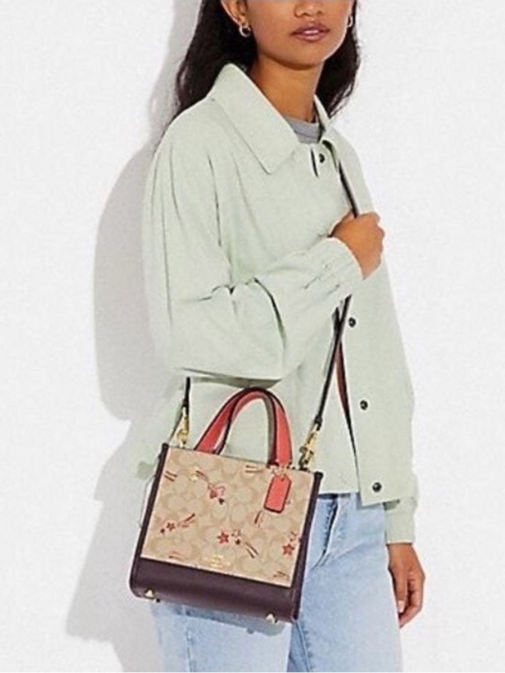 NWT Coach Signature Heart Star Dempsey 22 Satchel Tote Crossbody Khaki Multi.